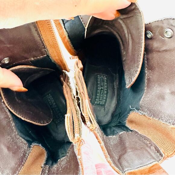 ANTHROPOLOGIE Brown Tan Lace Up Combat Booties Ankle Boot Buckle Zipper Heels 9 - Picture 14 of 16